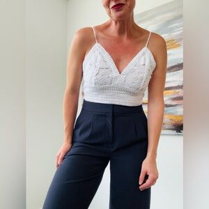 LOVE TREE White Lace Crocheted Cropped Top